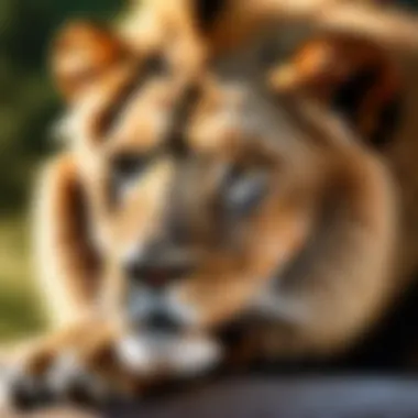 Apathetic Watch: The Indifferent Eyes of the Lazy Lion Lazy lion observing its surroundings with a nonchalant gaze