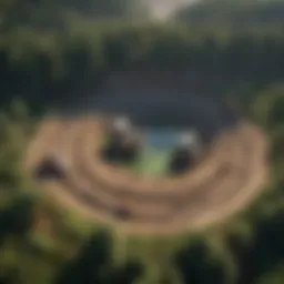 Aerial view of a mining site surrounded by lush green forests
