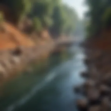 Water Quality Contamination Contaminated water flowing from a mining site into a nearby river
