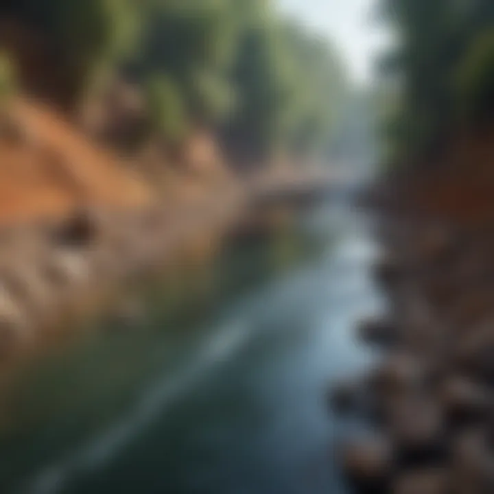 Water Quality Contamination Contaminated water flowing from a mining site into a nearby river