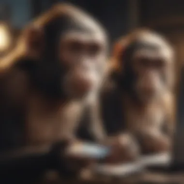 Curious Primates Exploring Credit Card Concept Monkeys Discovering Credit Cards