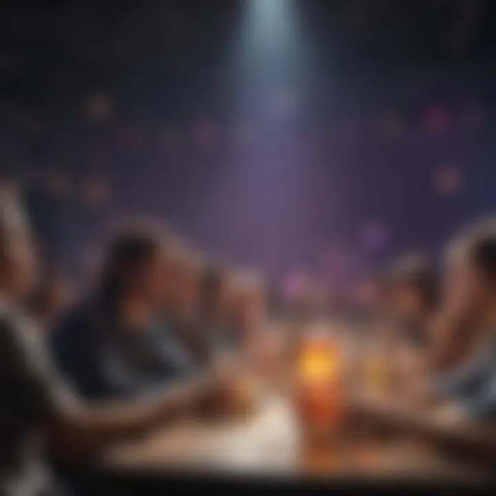 Audience Engagement at a Moon Juice Band Concert Audience enjoying a Moon Juice Band concert under colorful lights.