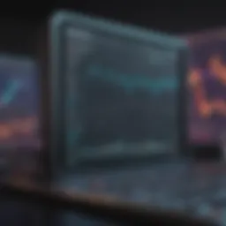 A futuristic trading interface showcasing cryptocurrency charts and analytics