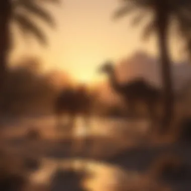 Wildlife Serenade at Dusk Silhouettes of desert wildlife against golden sunset backdrop