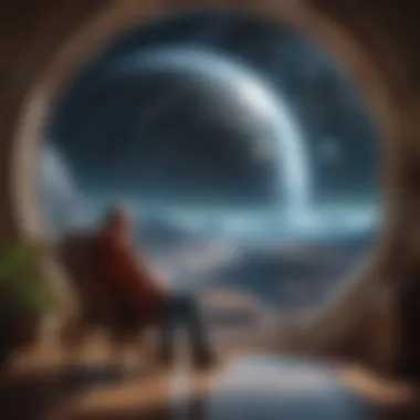 A contemplative scene depicting reflection on humanity’s place in the universe