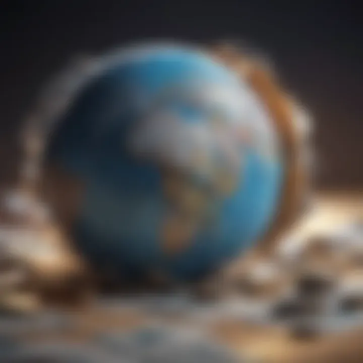 Illustration of PayPal logo intertwined with world map and currency symbols