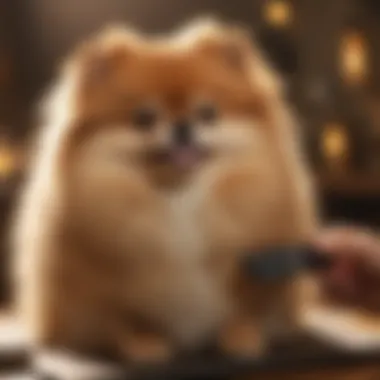 Pomeranian being groomed by a professional handler