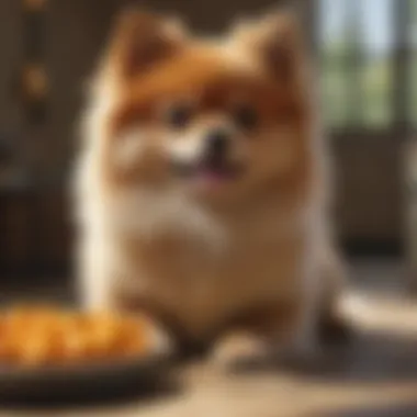 Pomeranian with Toy and Food Bowls Pomeranian with toy and food bowls