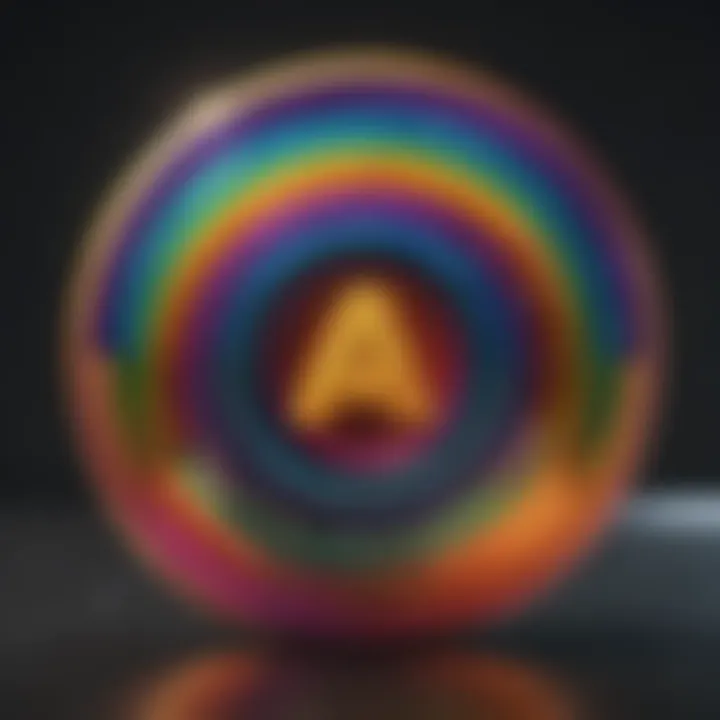Abstract depiction of a rainbow transforming into a digital currency token