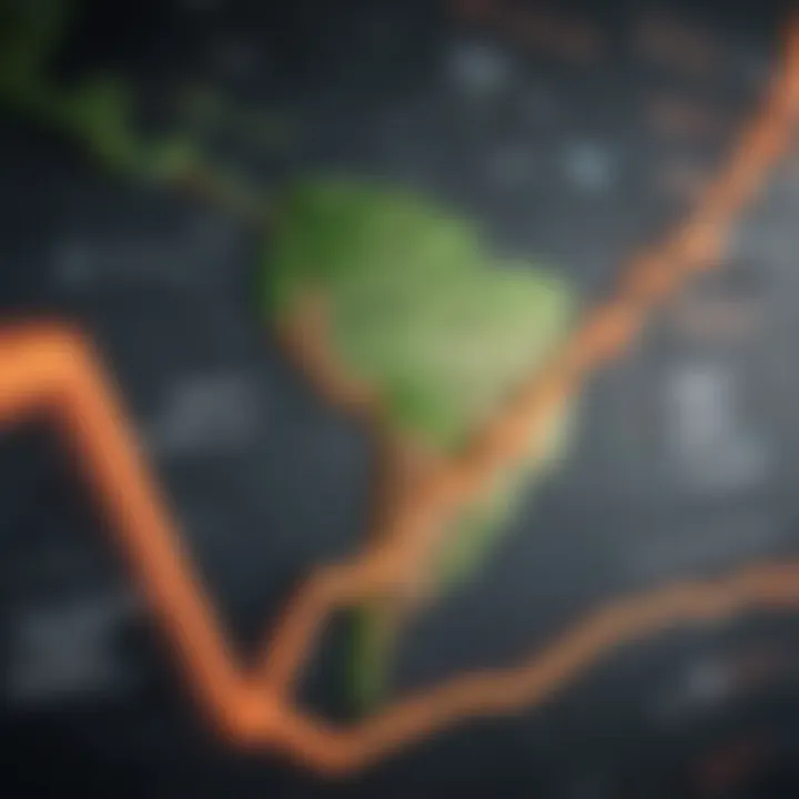 Colorful and dynamic economic graph illustrating growth and fluctuations in Latin America