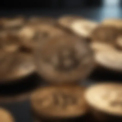 A digital illustration of various cryptocurrencies with symbols and logos displayed prominently.