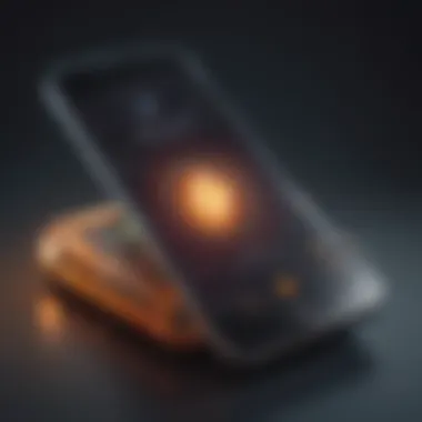 Illustration of a futuristic mobile phone with a glowing reload symbol