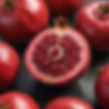 A macro shot of ripe pomegranate seeds glistening with freshness