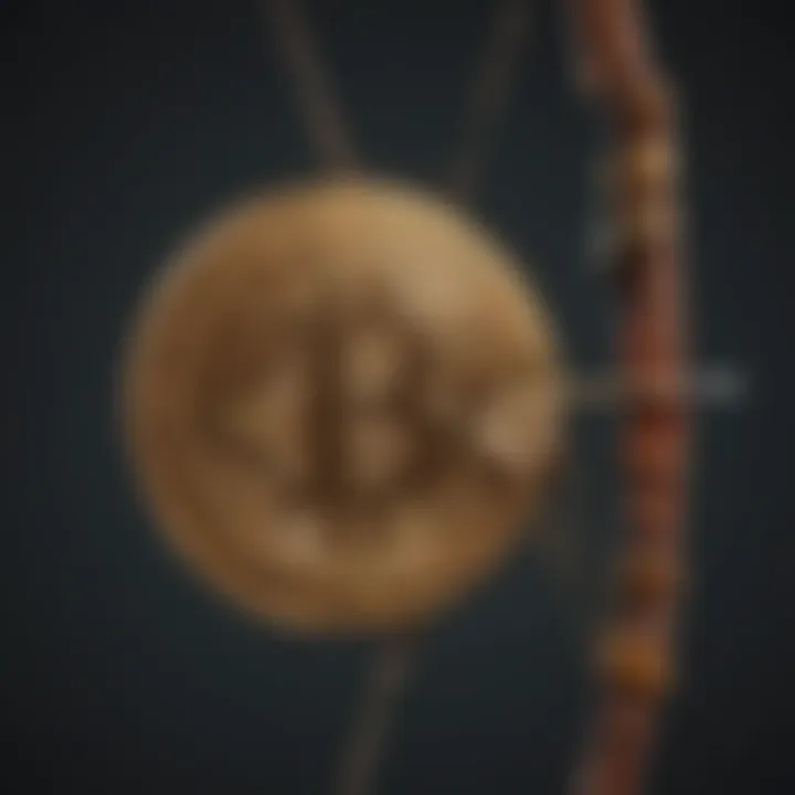 Bitcoin symbol integrated with Robin Hood's bow and arrow