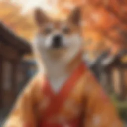 Elegant Shiba Inu Adorned in Traditional Japanese Kimono