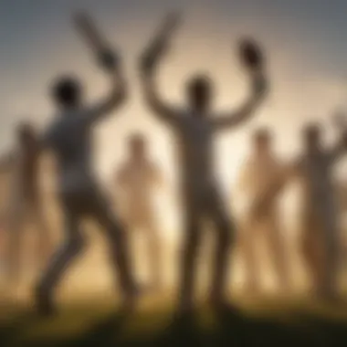 Triumphant Celebrations: Echoes of Success Silhouettes of cricket players celebrating a successful match