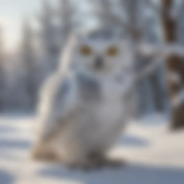 Snowy owl camouflaged in snowy landscape