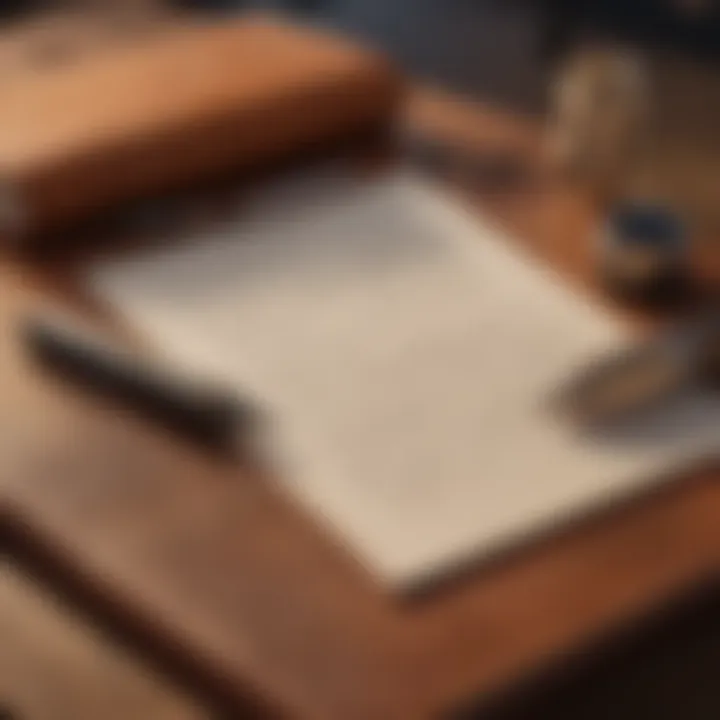 A sophisticated setting with a pen resting on a leather notebook, symbolizing luxury