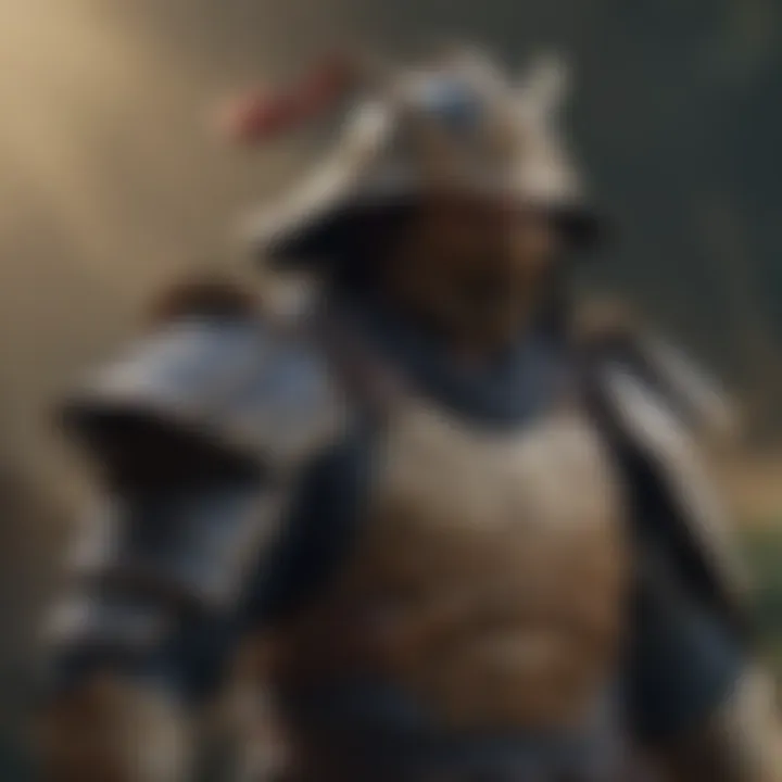 A detailed artwork illustrating the armor and weaponry of a samurai.