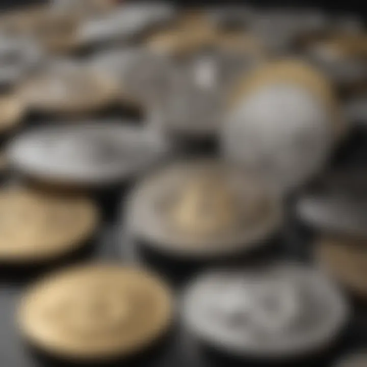 Diverse portfolio of digital currencies represented by a variety of coins