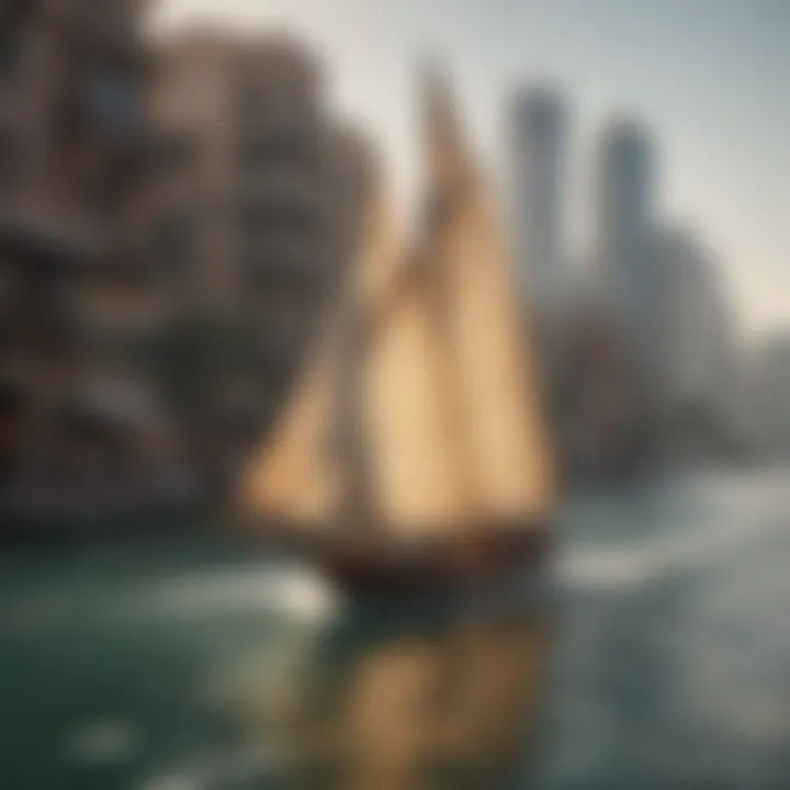 Traditional wooden boat crossing Dubai Creek