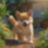 A joyful Shiba Inu puppy playing in a garden