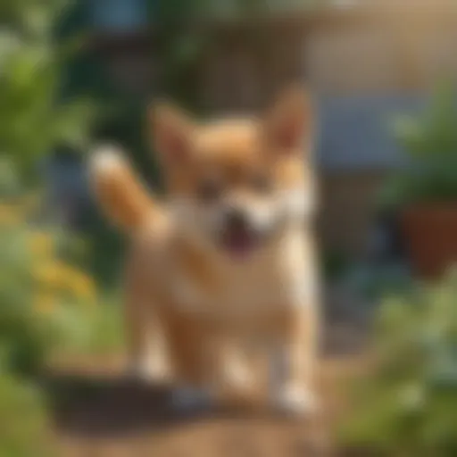 A joyful Shiba Inu puppy playing in a garden