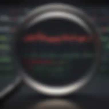 Illustration of a magnifying glass focusing on stock price movements