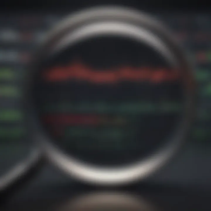 Illustration of a magnifying glass focusing on stock price movements