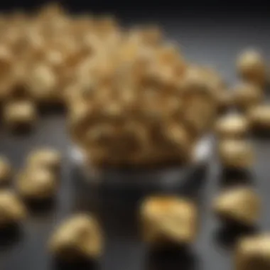 Close-up of gold nugget with a scale to indicate weight and value