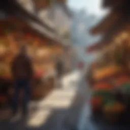 A vibrant market showcasing local crafts and traditions