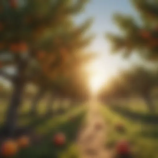 Vibrant orchard of peach trees ripe for harvest