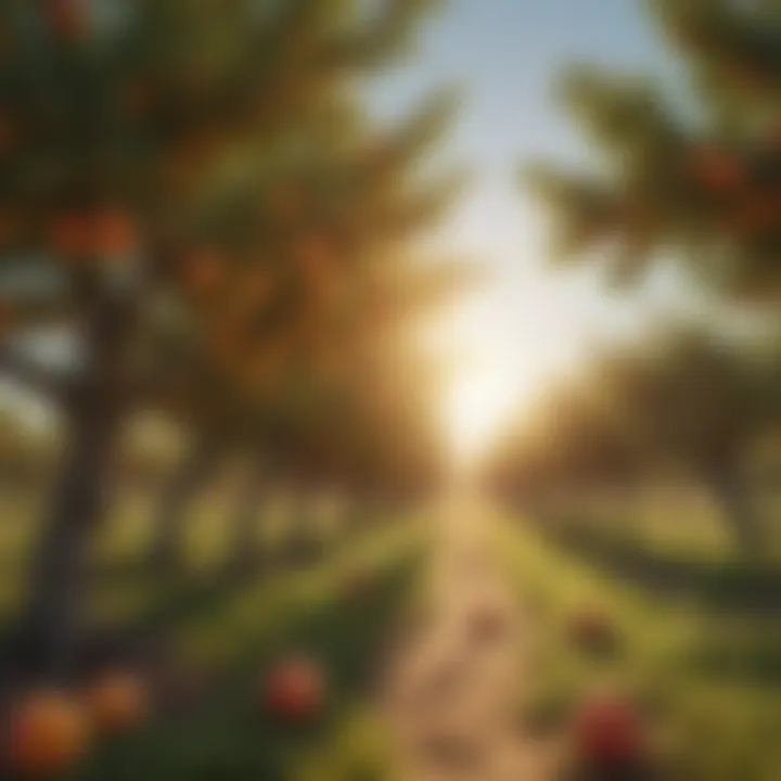 Vibrant orchard of peach trees ripe for harvest