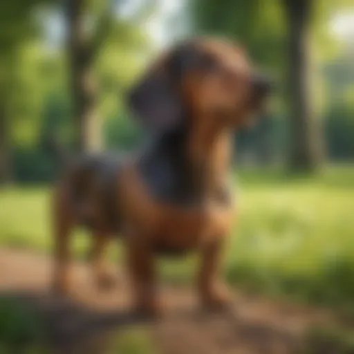 A Dachshund standing proudly in a lush green park