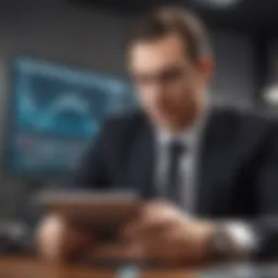 A venture capitalist analyzing startup data on a digital device