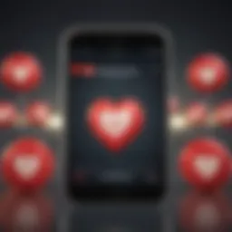 A visual representation of online dating interactions with warning symbols