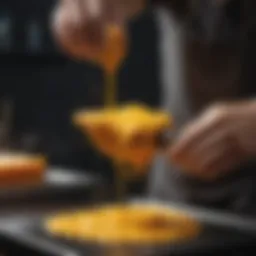 Molten wax being poured into intricate mold