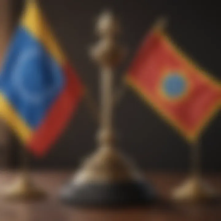 International Relations: A Diplomatic Landscape A depiction of international relations, showcasing flags and diplomatic symbols related to Venezuela.