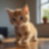 A playful kitten in a sunny room