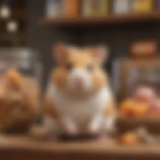 A vibrant pet store showcasing various hamster breeds in their habitats.
